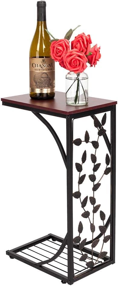 Sofa Side and End Table, C Shaped End Table Perfect for Your Night Stand, Bedside, Couch, Living Room (Leaf Pattern)