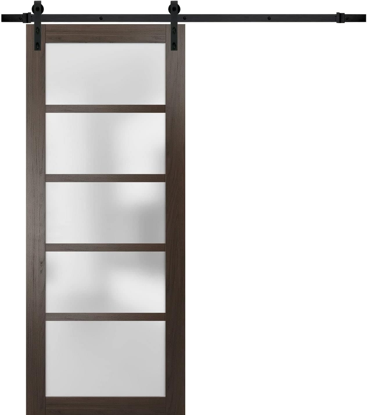 Sturdy Barn Door 36 x 80 inches Frosted Glass | Quadro 4002 Chocolate Ash | Top Mount 6.6FT Rail Hangers Heavy Hardware Set | Solid Panel Interior Doors