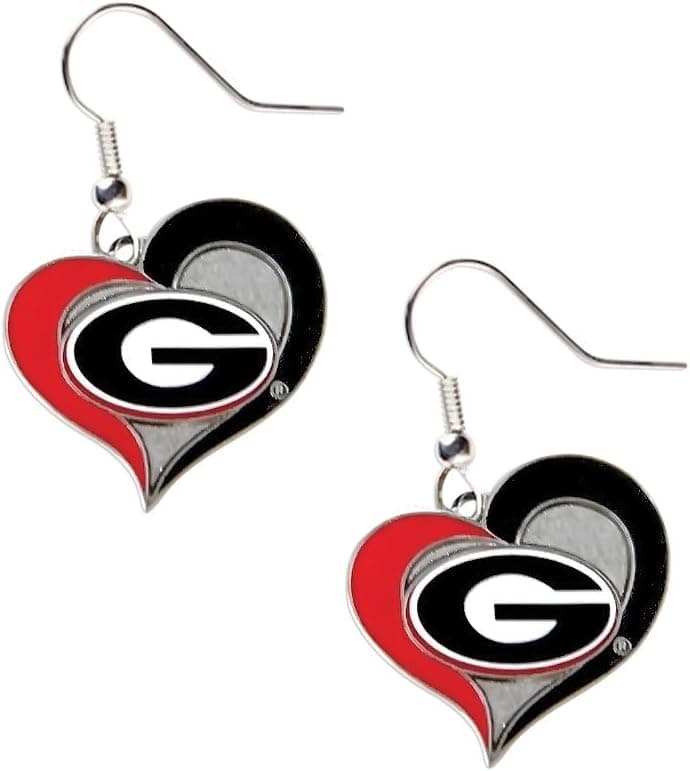 Aminco Georgia Bulldogs Swirl Heart Dangle Logo Earring Set Charm Gift