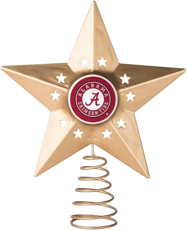 NCAA Collegiate School Logo Gold Star Metal Tree Topper (Alabama Crimson Tide)