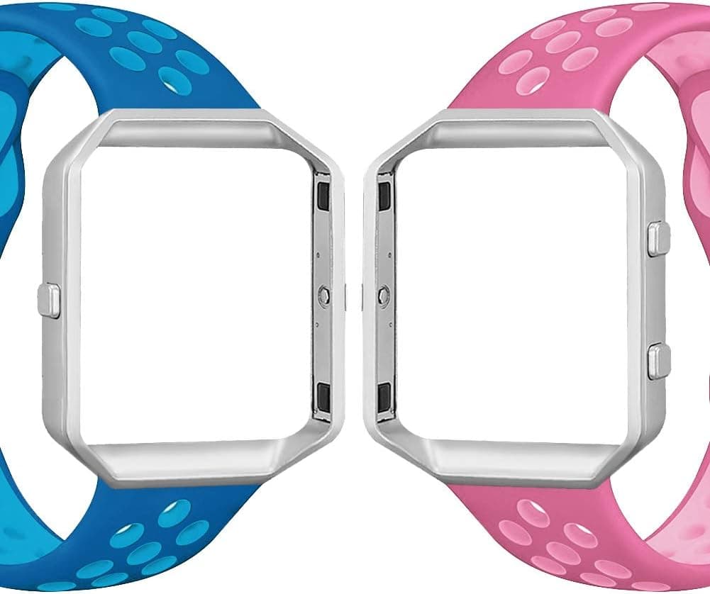 UMAXGET Compatible with Fitbit Blaze Bands, Soft Breathable Silicone Sport Band with Silver Metal Frame Compatible with Fitbit Blaze Smart Watch for Men Women, Small Large