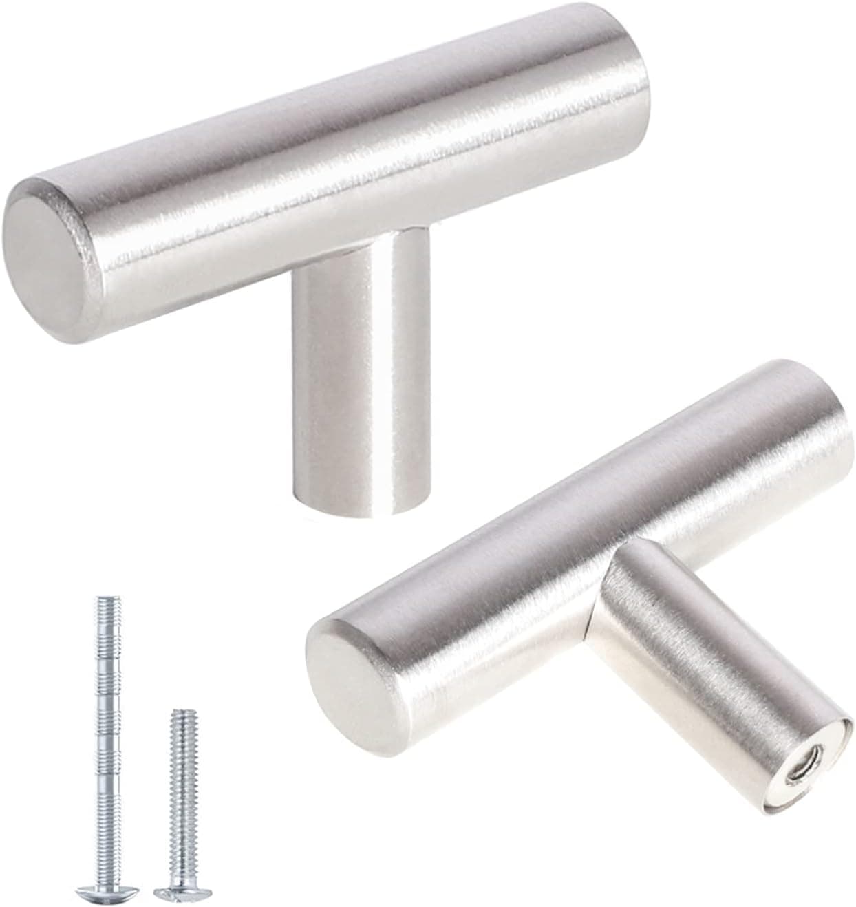 Kasten 5 Pack Single Hole Drawer Pulls Nickel Stainless Steel Cabinet Pulls and Knobs T Bar Kitchen Hardware Cabinet Handles, 2 inch/50mm Length Brushed Nickel