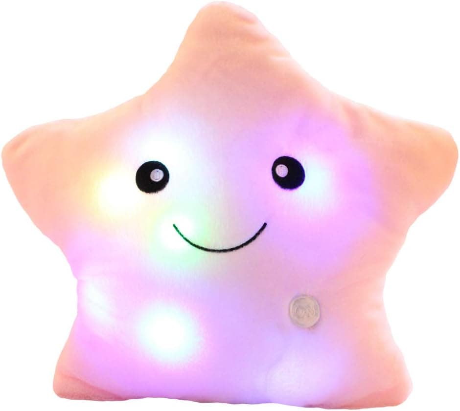 sofipal Creative Twinkle Star Shaped Plush Pillow, LED Night Light Glowing Cushions Stuffed Toys Gifts for Kids, Decoration (Pink)
