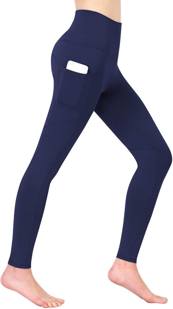 Clearlove High Waist Yoga Pants Tummy Control Pockets Leggings Non See-Through, Navy Blue, S