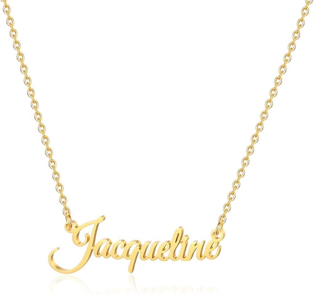 MONOOC Custom Name Necklace Personalized, 14K Gold Plated Personalized Name Necklace Gold Rose Gold Silver Color Stainless Steel Name Plate Necklace for Women Girls Men, Customized Name Word Necklace