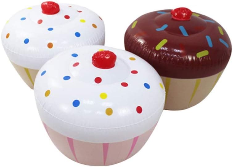 TOYANDONA Giant Inflatable Cupcake Dessert Blow Up Pool Birthday Party Float Photo Props for Indoors Outdoors 3PCS