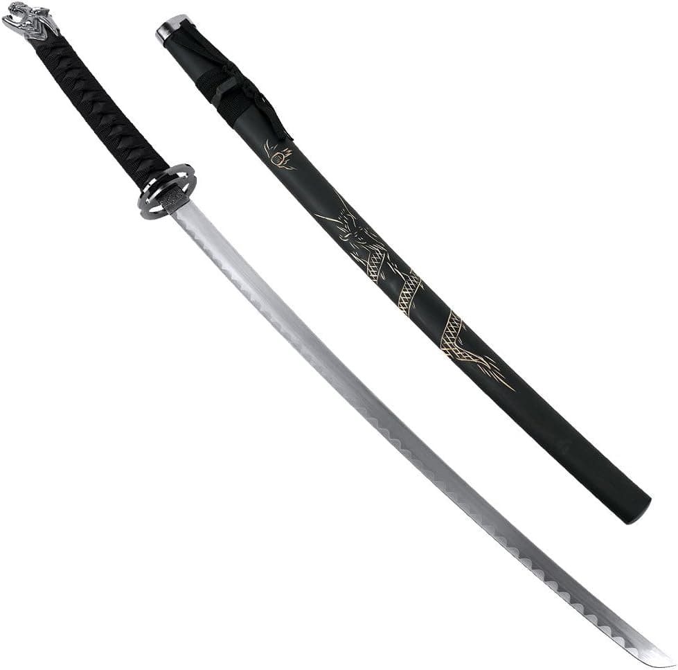 Whetstone Cutlery 39.5 Inch Dragon Slayer Katana with Engraved Dragon Scabbard Sword