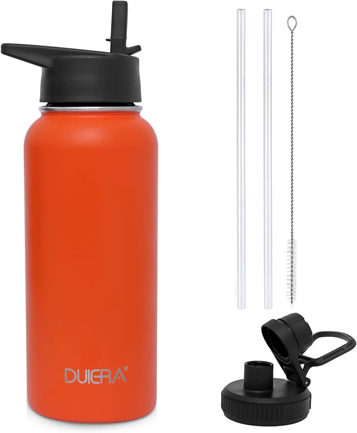 DUIERA 32oz Stainless Steel Water Bottle Double Wall Vacuum Insulated Leak Proof Water Bottle with Straw & Spout Lids for Gym Travel Camping - Pumpkin Color