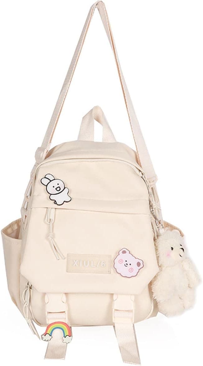 Eagerrich Cute Mini Backpack with Cute Pin Accessories Plush Pendant Kawaii Mini Backpack Aesthetic Mini Backpack for School(White)