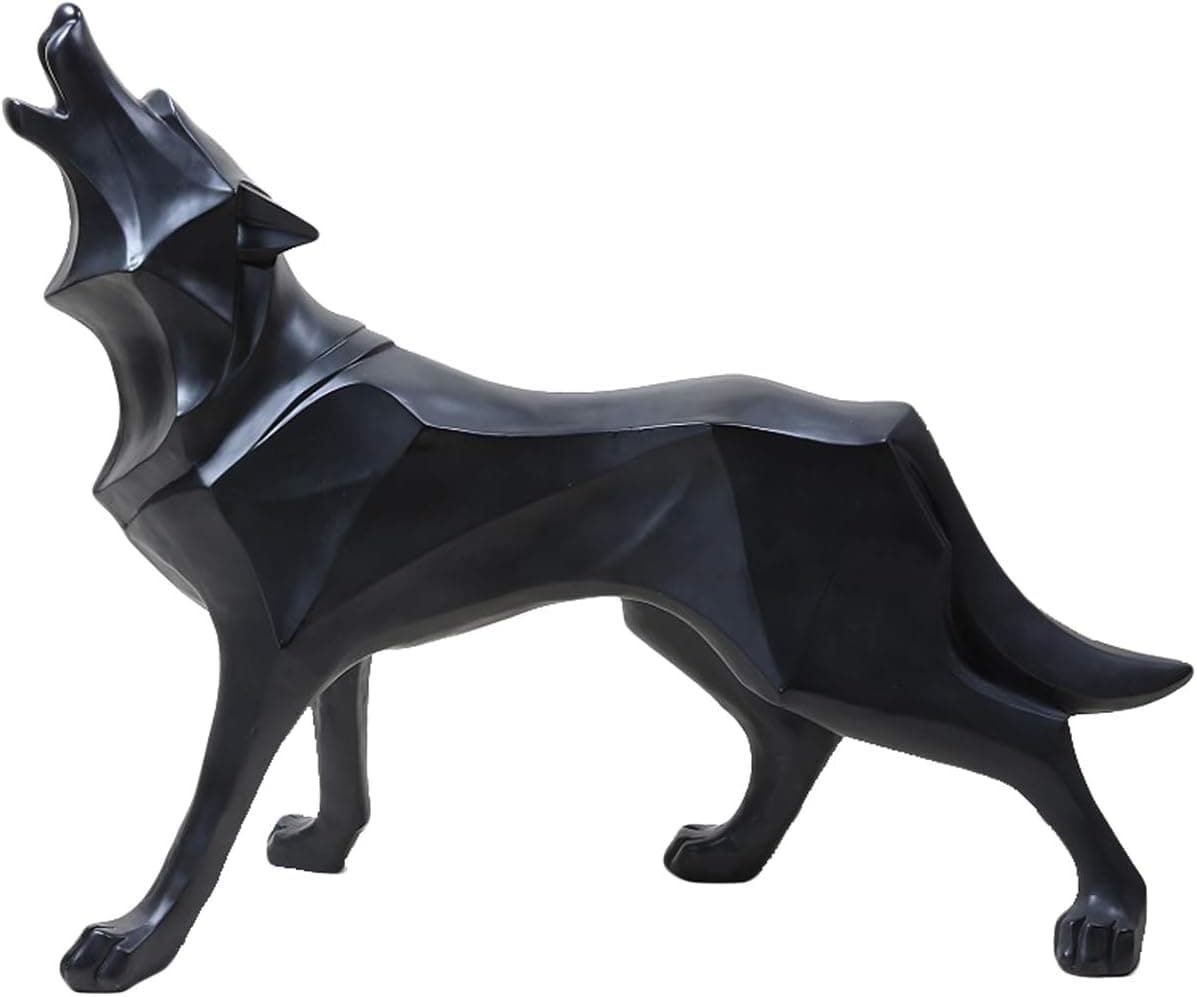 FJWYSANGU Abstract Wolf Statues Hand Craved Animal Resin Sculpture Modern Home Decoration Black