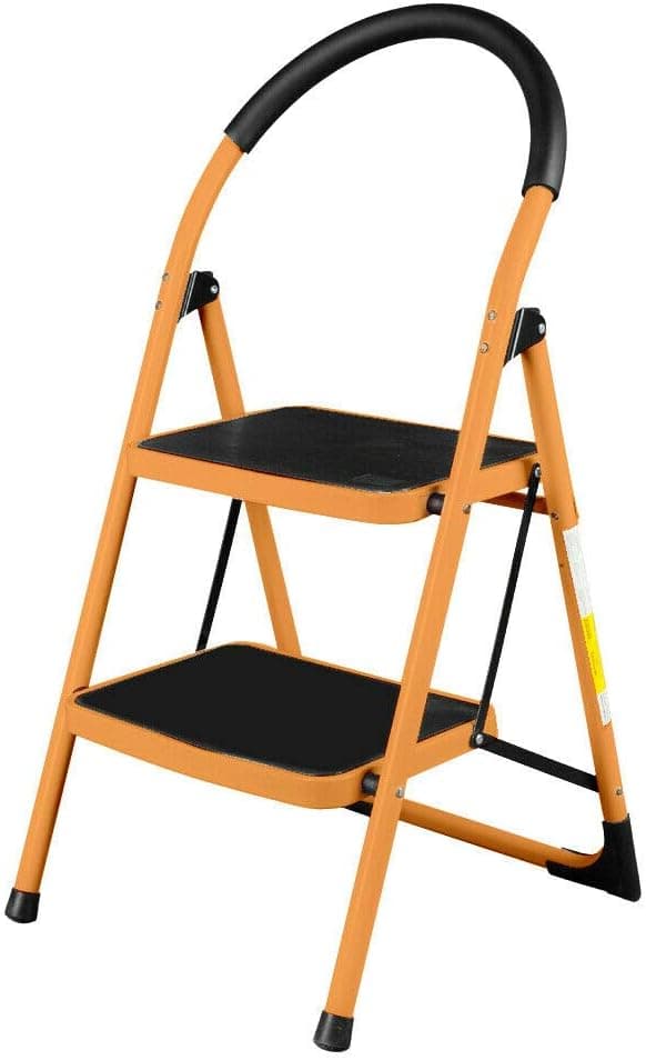 Datianxia Heavy Duty Non-Slip 2 Step Ladder Folding Steel Step Stool 330Lbs Max Capacity Silver