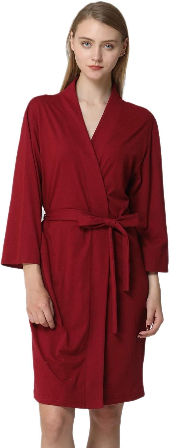 Anna King Women's Cotton Robe Lightweight Soft Kimono Knit Bathrobe Loungewear Sleepwear Short S-XL