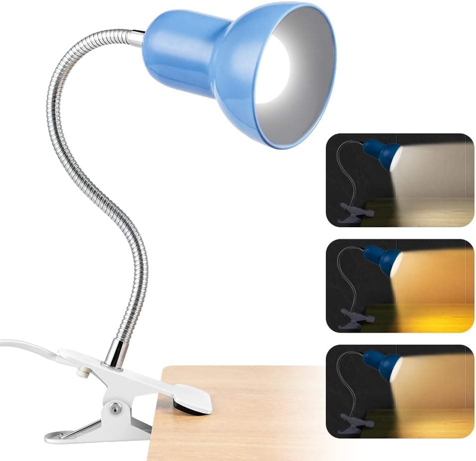 Desk lamp,360° Rotation Clip on Lamp Portable Book Reading Light,Clamp on Desk/Table/Bunk Bed/Cupboard Home Lighting (Blue)
