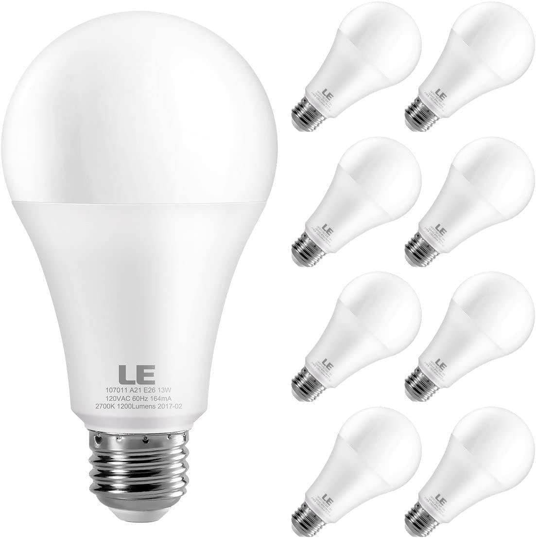 LE 100 Watt Equivalent A21 LED Light Bulbs, 13W LED Bulbs, Super Bright 1200 Lumens 5000K Daylight White, 200 degree Beam Angle , Non-Dimmable E26 Medium Base Bulbs, Pack of 8