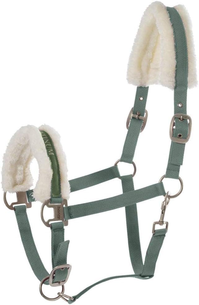 HORZE Howard Padded Fleece Comfortable Adjustable Polyester Horse Halter - Lichen Dark Green - Cob