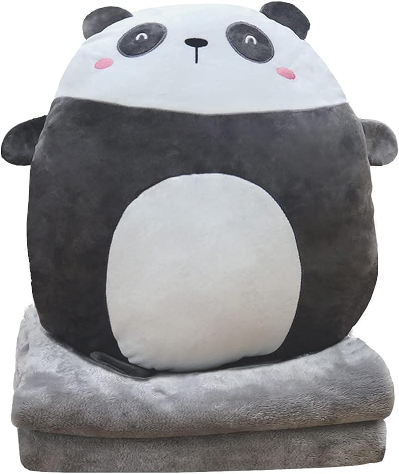 Hofun4U Soft Panda Plush Hugging Pillow 16 Inch, Cute Anime Throw Pillow Stuffed Animal Doll Toy with Coral Fleece Blanket, Girls Boys Gifts for Birthday, Valentine, Christmas, Travel, Holiday