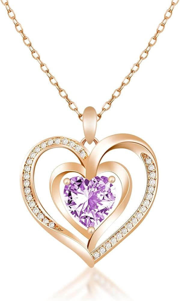 CLUCI Love Heart Pendant Necklaces for Women Gold Fashion Jewelry Birthday Christmas Gifts for Teen Girls Friend with White/Purple Heart Crystal