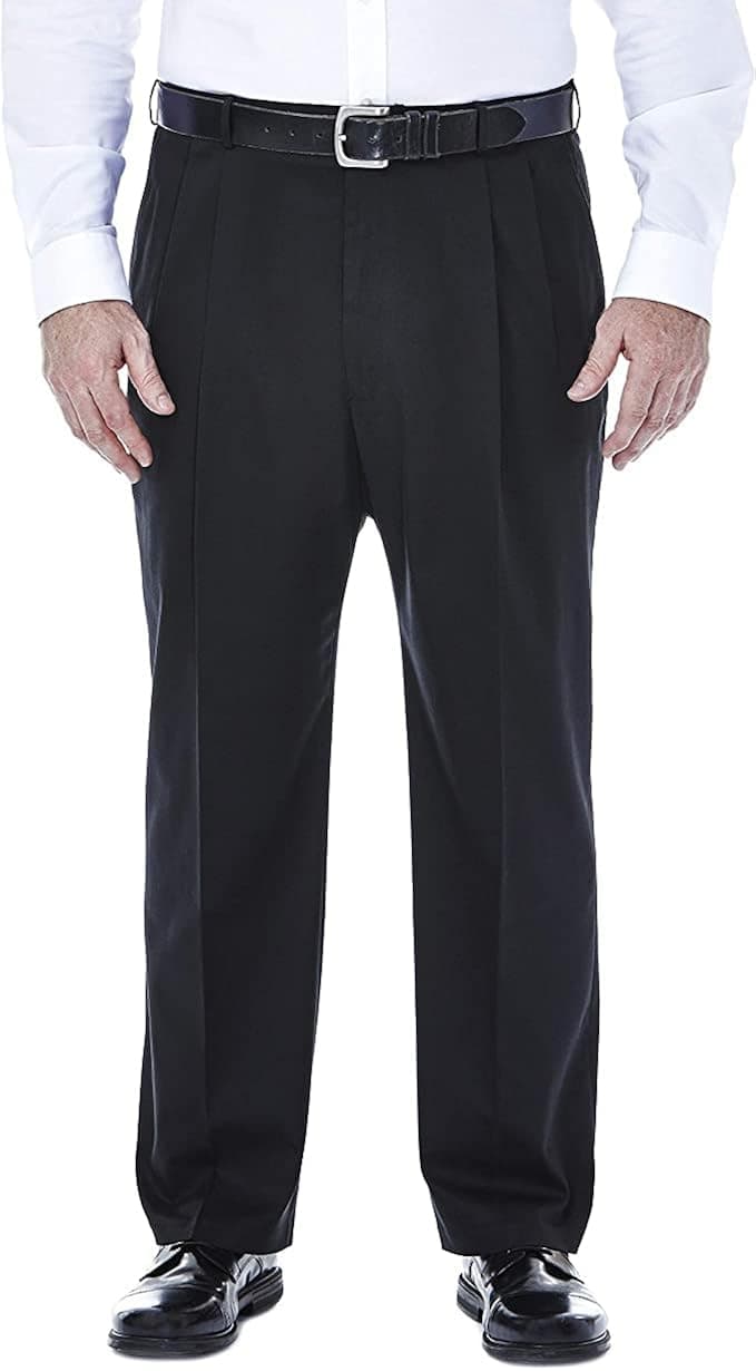 Haggar Men's Premium No Iron Classic Fit Expandable Waist Pleat Front Pant, Black, 50x32