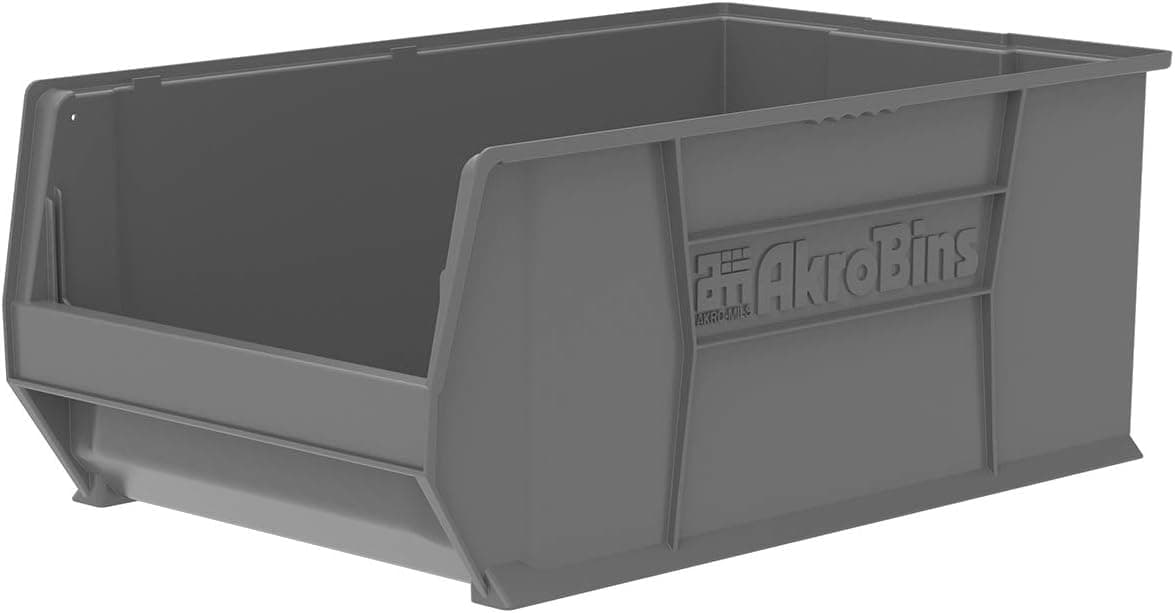 Akro-Mils 30290 Super-Size AkroBin Heavy Duty Stackable Storage Bin Plastic Container, (30-Inch L x 18-Inch W x 12-Inch H), Gray, (1-Pack)