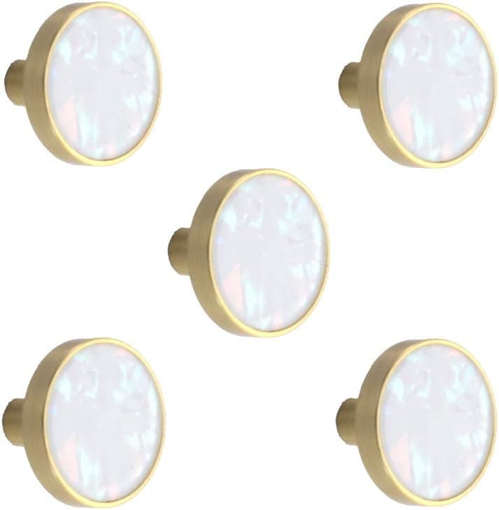 iHarbort 5 pcs Brass Pure Copper Knobs Handle Wall Hook with Marble Pattern for Cabinets, Cupboard, Dresser, Drawers, Shoe Book Drawer (Colorful)