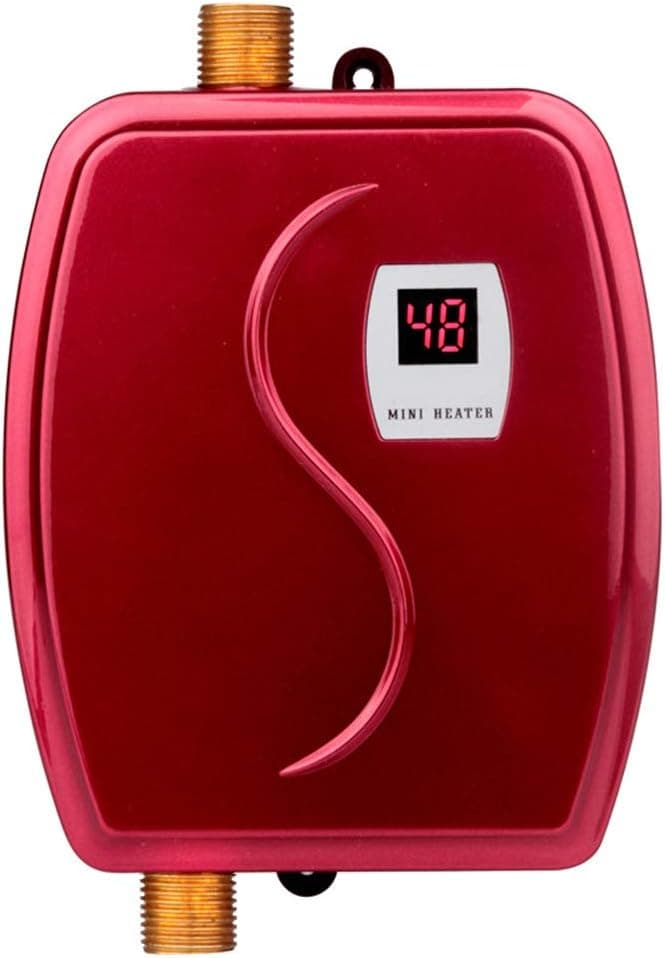 Mini Instant Water Heater Electric Under Sink, 110V 3000W Hot Water Heater With LCD Digital Display For Hand/Face/Bowl Washing Kitchen, Version 01- Red
