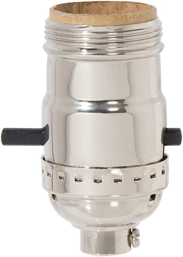 B&P Lamp® Brass Early Electric Style Lamp Socket, Nickel Plated Finish, Push-Thru, On/Off Function, Uno Thread Shell