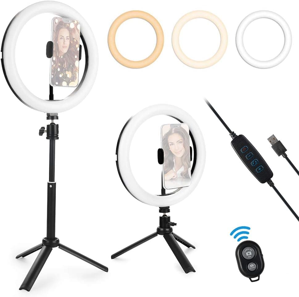 Selfie Ring Light ,10" Dimmable Ring Light (2rd Generation, Eye-Caring) with Adjustable Tripod for Makeup/YouTube/TiKTok/Video Shooting/Zoom Meetings