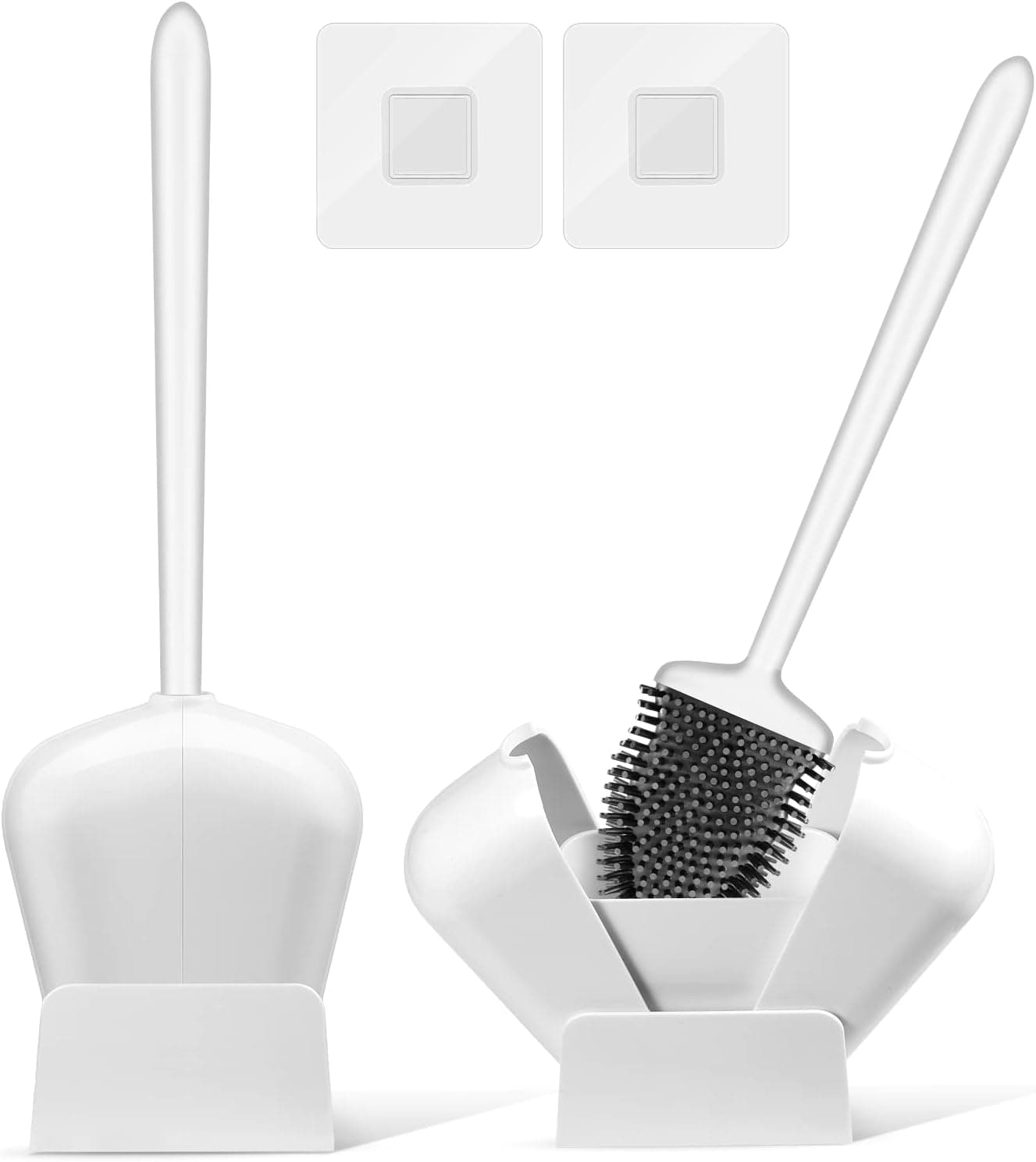 MEGADOO Toilet Brush, 2 Pack Toilet Bowl Brush and Holder for Bathroom Deep Cleaning, Silicone Bristles Toilet Scrubber, Floor Standing & Wall Mount