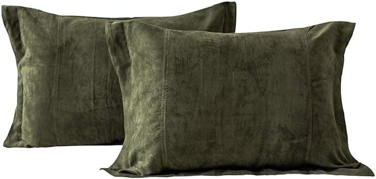 Enveloped Faux Suede Standard Pillowcases,2 Pack Super Soft and Cozy Luxury Solid Color Pillow Cases, 20 x 26 Inches,Olive Green