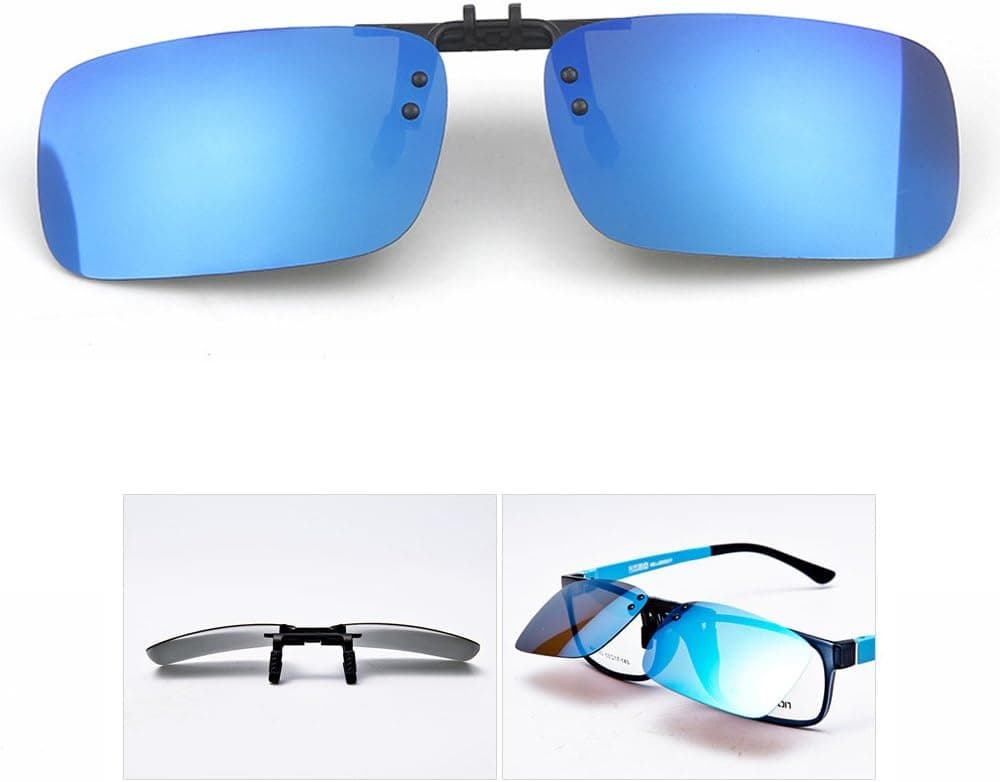 Tool Gadget Ice Blue Polarized Clip on Flip up Plastic Sunglasses for Driving Fishing Traveling -Light Weight