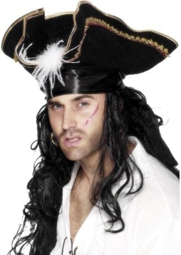 Smiffys Pirate Commander Hat with Marabou and Band