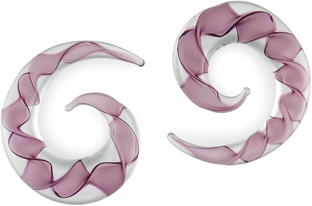 Pair Purple Ribbon Pyrex Glass Spiral 0g 0 Gauge 8mm