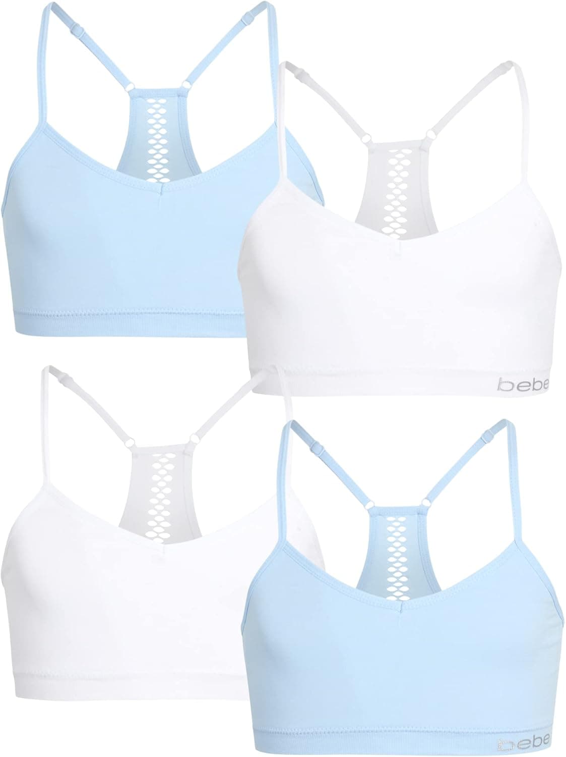 bebe Girls Seamless Racerback Sports Bra with Removable Pads (4 Pack)