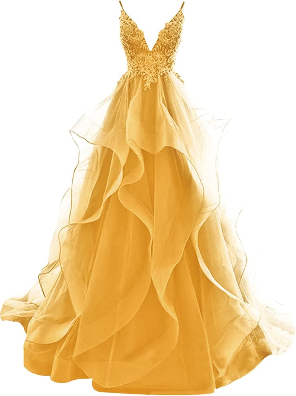 Prom Dress Ruffles Long Evening Dresses V Neck Prom Dresses Backless Formal Evening Gowns Lace Prom Dresses