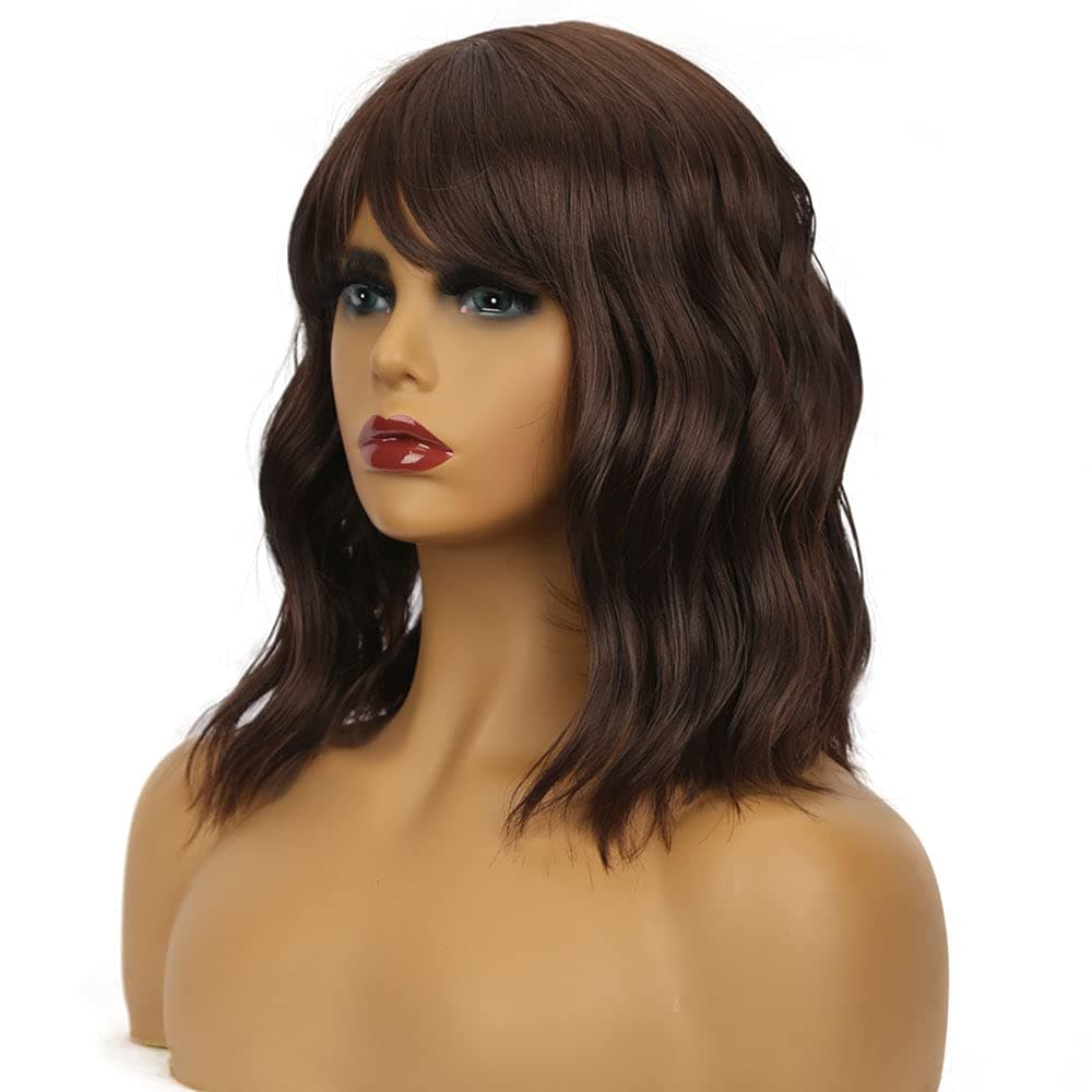 Rabake Pastel Wavy Wig With Air Bangs Wigs for Women Hair Wig Curly Wigs Synthetic Wigs 14 inch Shoulder Length Wigs Bob Wigs for Party Fancy Dress Celebrity Halloween Holiday Cosplay Costume Party