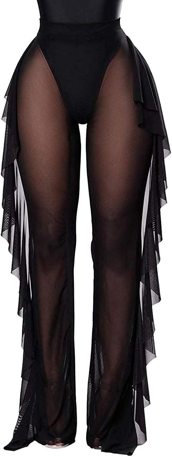 bebiullo Women's Perspective Sheer Mesh Pants Swimsuit Bikini Bottom Cover ups Pants