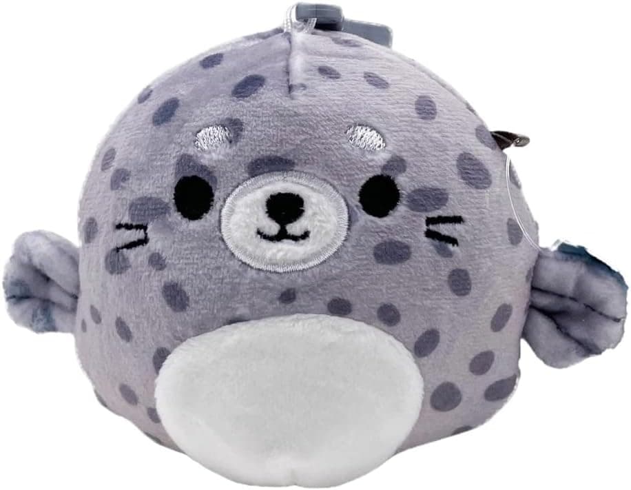 Squishmallows Official Kellytoy 3.5 Inch Clip On Bag Keychain Backpack Clips Squishy Soft Plush Toy Animal (Odile Seal)