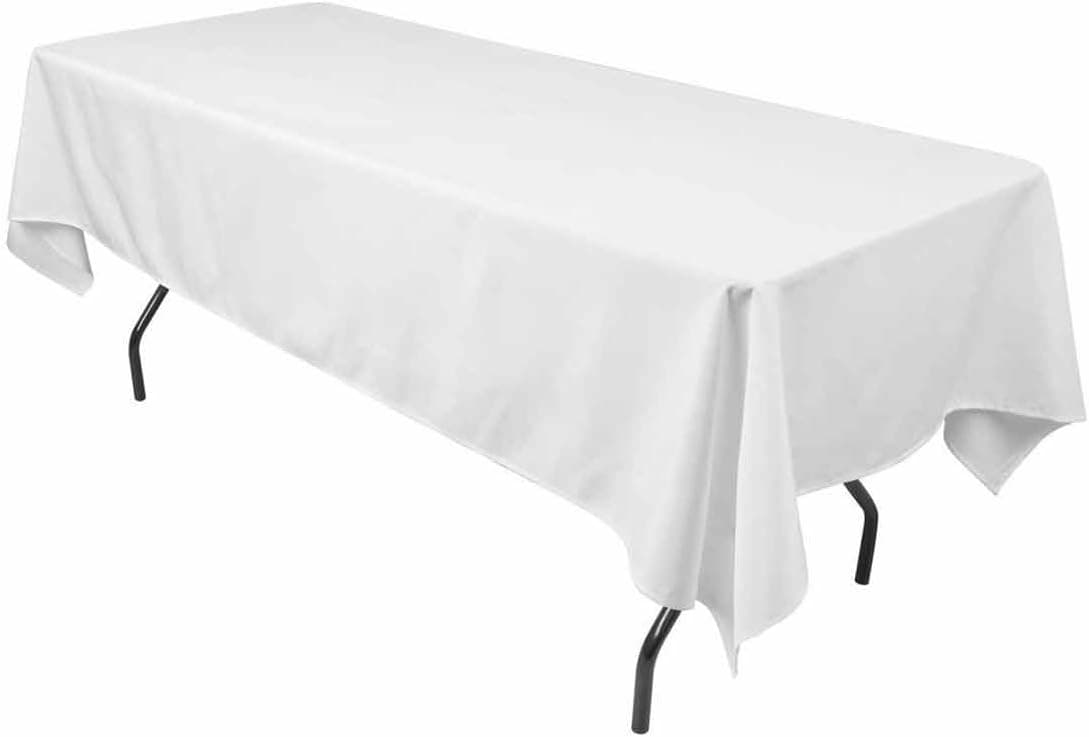 New Creations Fabric & Foam Inc, 60" Wide by 90" Long Rectangular Polyester Poplin Tablecloth, White.