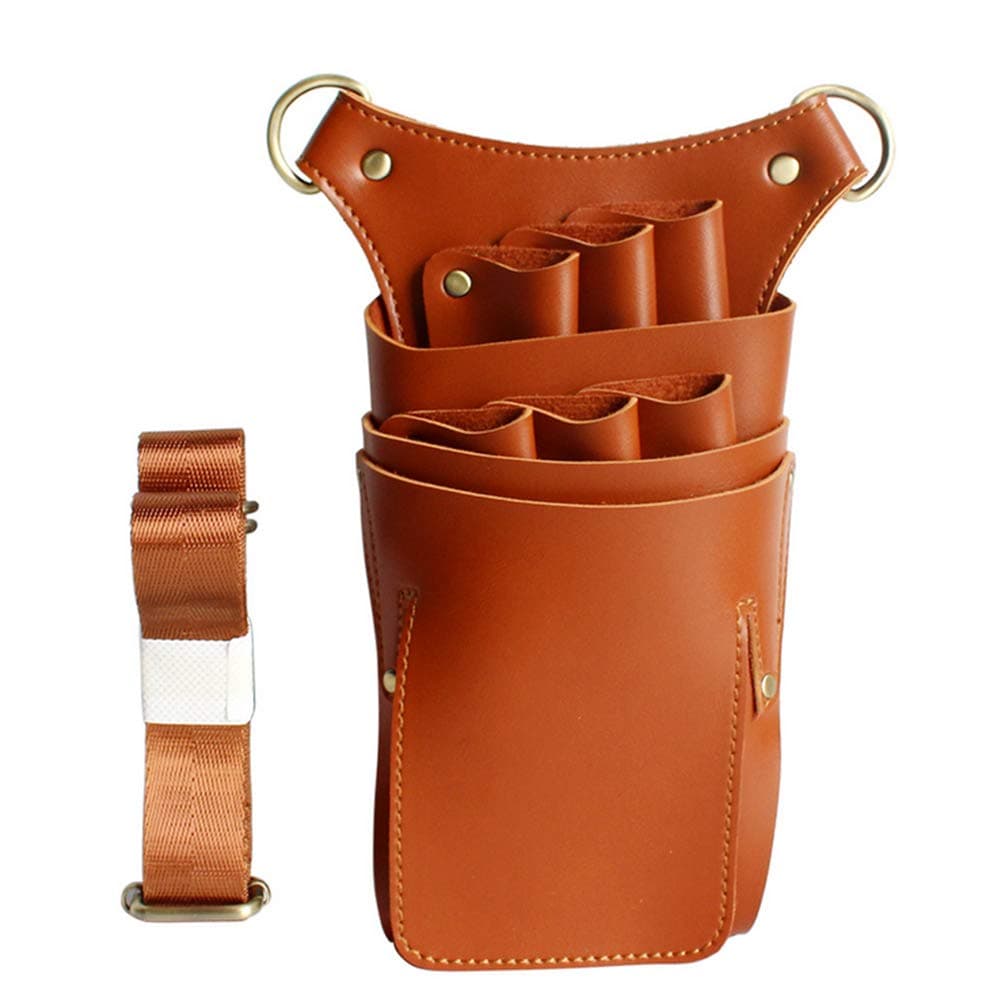 Scissor Holster Pouch,Boshiho PU Leather Salon Barber Hairdressing Scissors Holster Detachable Hair Stylist Tools Bag Comb Shear Holster with Waist Shoulder Belt (Brown3)