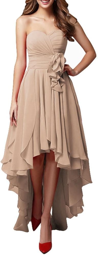 LOVEBEAUTY Women's Chiffon Sweetheart Hi-Lo Bridesmaid Dresses Evening Party Prom Gown