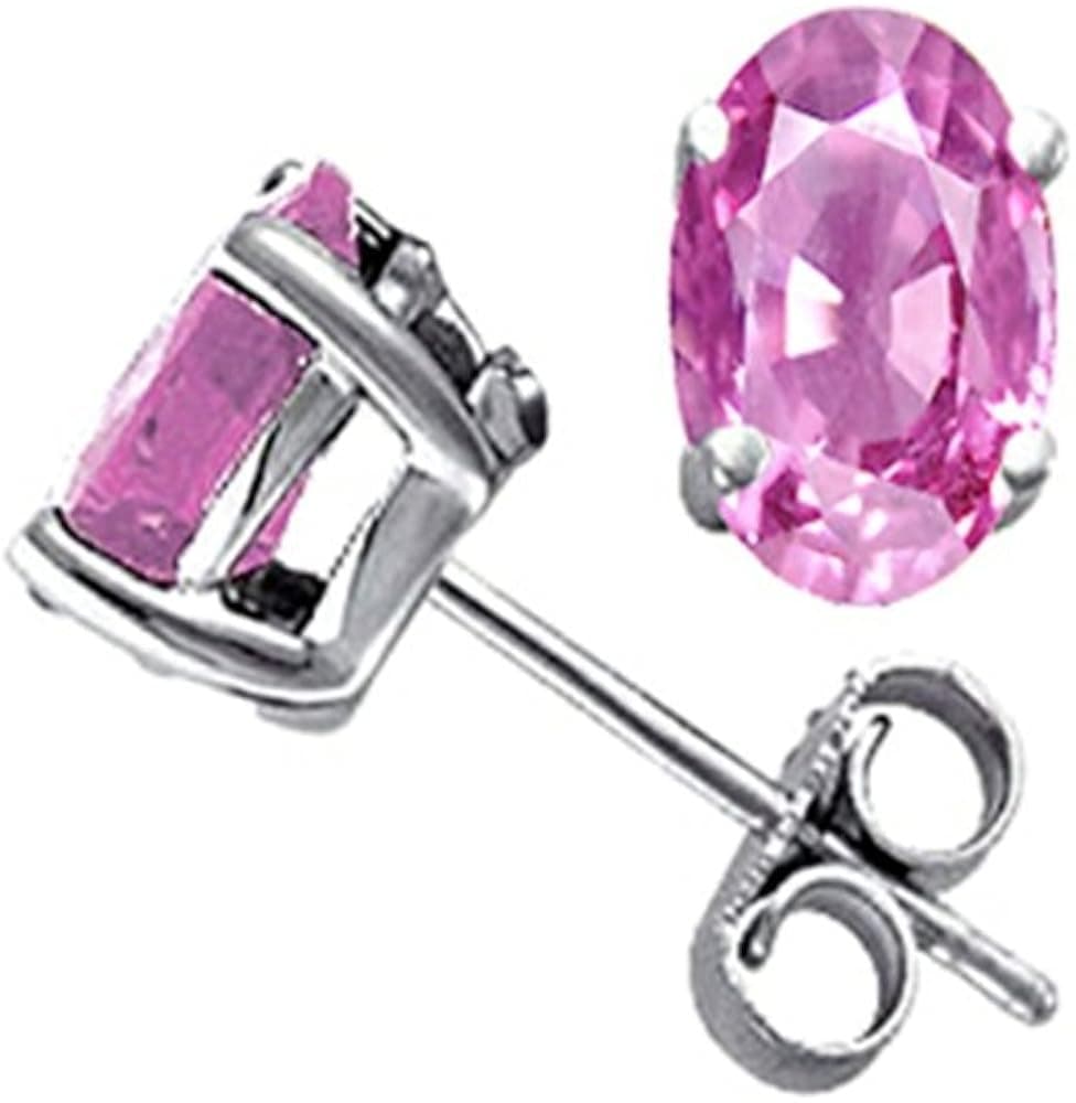 Tommaso Design 5x3mm Oval Genuine Pink Sapphire Stud Earrings 14kt Gold