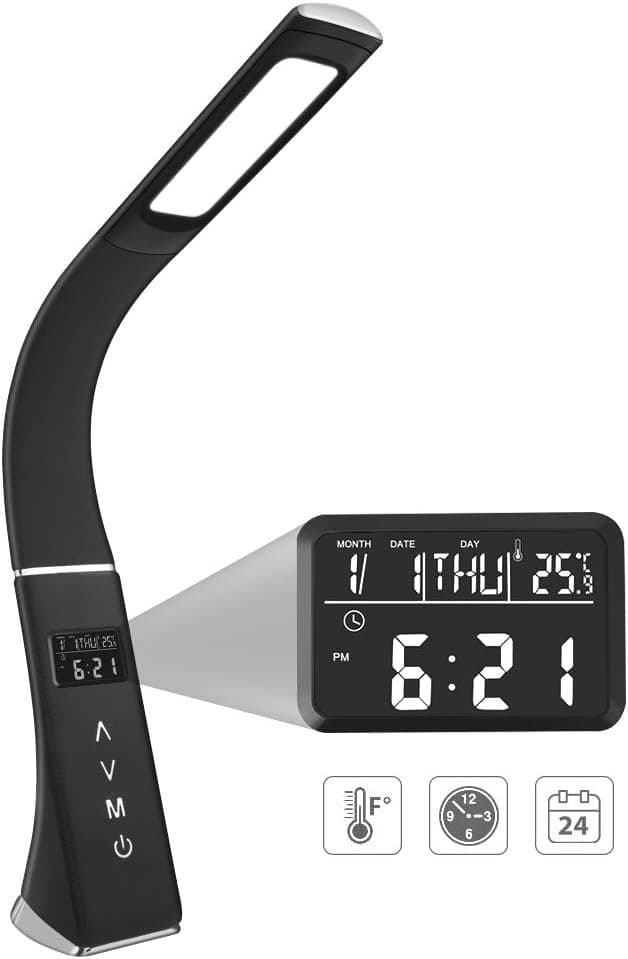 LEYONA Office LED Desk Lamp Flexible, Dimmable Eye-Caring LED Table Lighting LCD Digital Display Reading Lamps Foldable Hotel Office Working Computer Study Lights(Black)