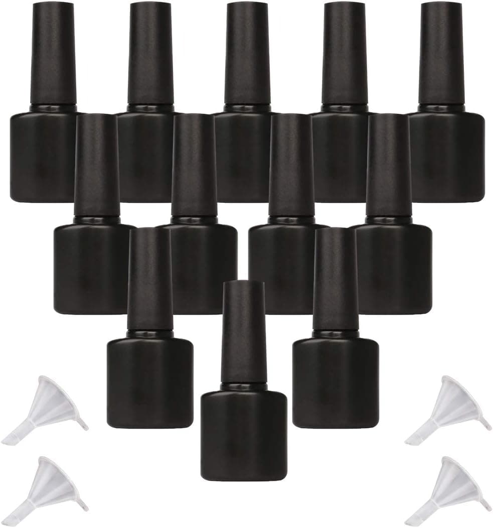 Yebeauty Nail Polish Bottles, 8ml Small Empty Plastic Refillable Nail Polish Bottles with Brush Cap & Funnels, Pack of 12 - Black