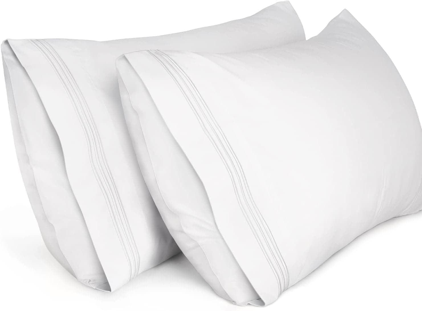 Lirex Pillow Cases (2 Pack), 1800 Thread Count Embroidered King Size Soft Brushed Microfiber Pillowcases, Machine Washable Wrinkle Free Breathable (White, King)