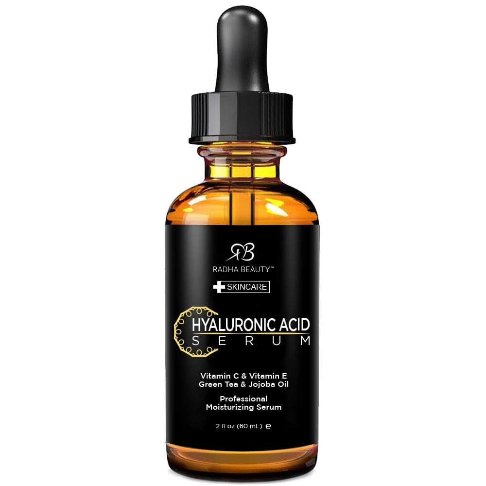 Radha Beauty Hyaluronic Acid Serum for Skin, 2 fl. oz - Infused with Vitamin C + Vitamin E + Green Tea & Jojoba Oil, Intensive Moisture and Hydration for Anti-Aging, Wrinkles, and Fine Lines