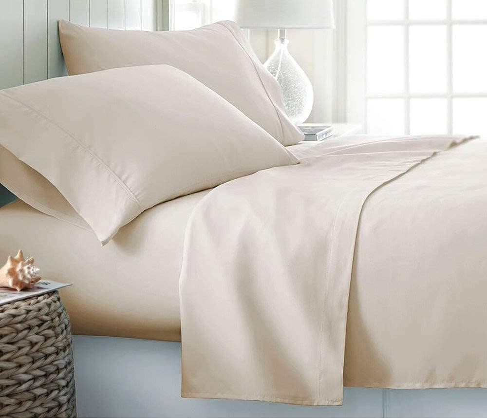 Way Fair 600 Thread Count 100% Cotton Sheets & Pillowcases Set 4 Pc Ivory Long Staple Comfy Bedding Sheets for Full Size Bed Fits Mattress Upto 15" Deep Pocket Silky Soft Sateen Weave Sheet Set