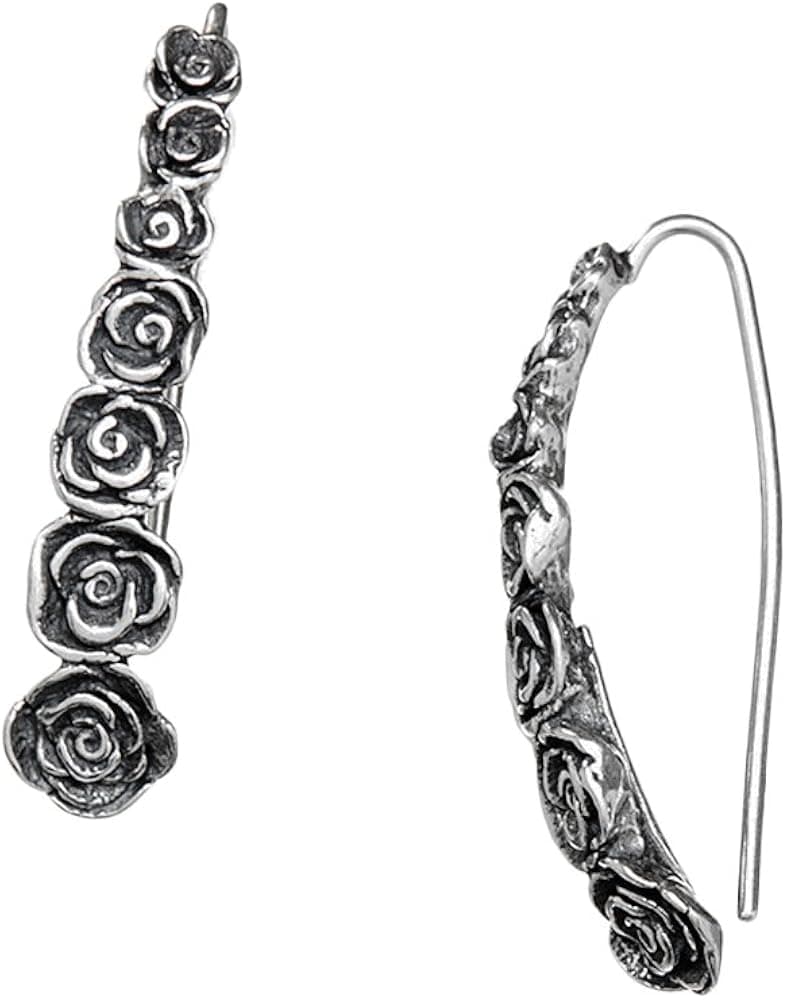 Paz Creations ♥925 Sterling Silver Elongated Rose Earrings, Made in Israel