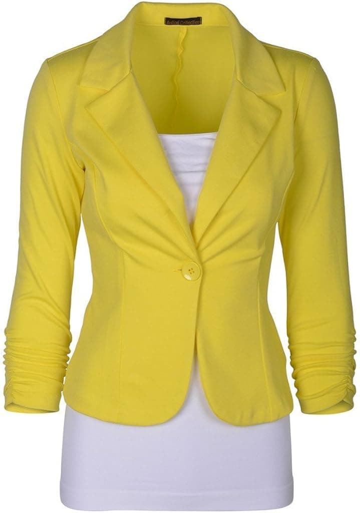 Enlishop Women's 3/4 Sleeve One Button Casual Work Office Blazer Jacket