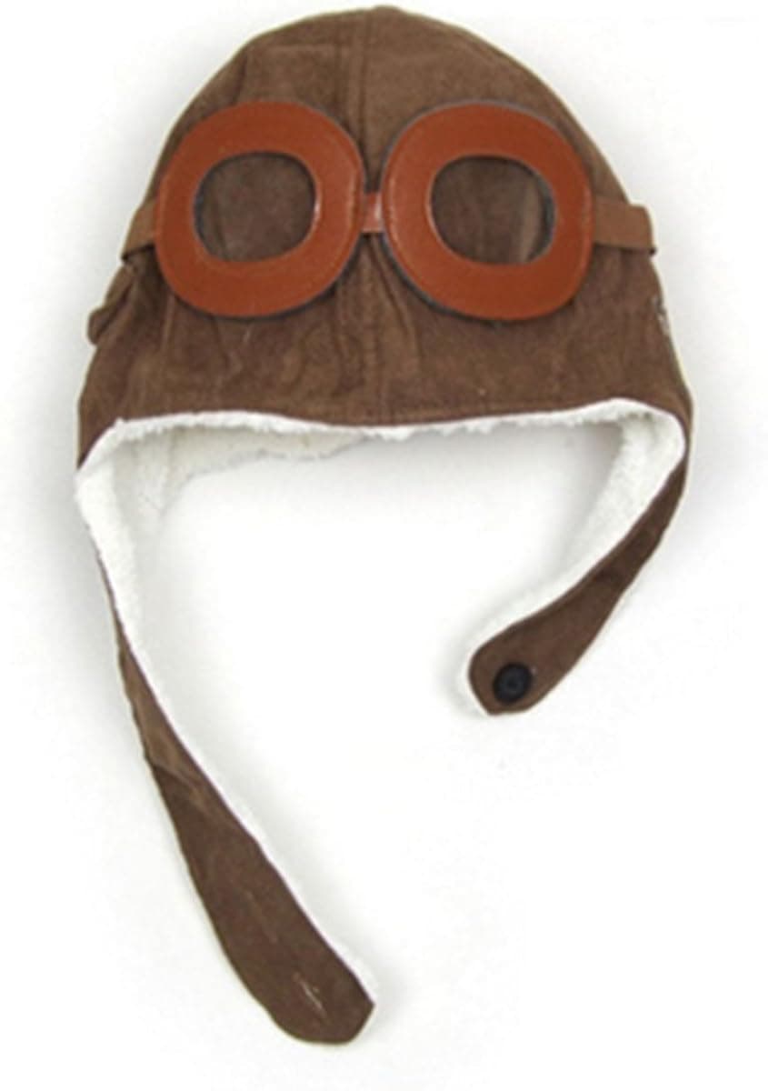 BLHB Adorable Pilot Aviator Warm Hat Brown Beanie Plush Cap Fleece Warm Hat Cap with Earmuffs Baby Toddler Protect, Medium