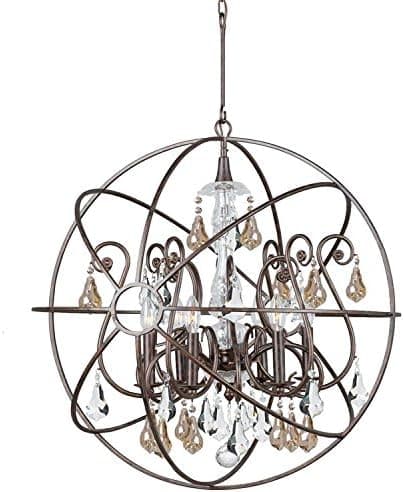 Solaris 6 Light Gold Crystal Bronze Sphere Chandelier